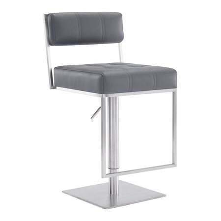 Armen Living Michele Swivel Adjustable Height Gray Faux Leather and Brushed Stainless Steel Bar Stool LCMISWBABSGR